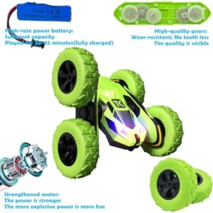 Threeking RC Stunt Cars Remote Control Car Double-Sided Driving 360-degree Flips Rotating Car Toy, Green