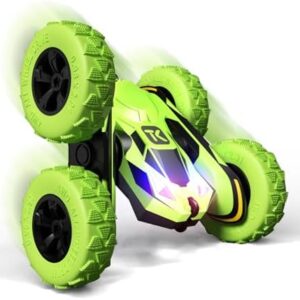 Threeking RC Stunt Cars Remote Control Car Double-Sided Driving 360-degree Flips Rotating Car Toy, Green