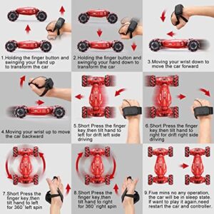 Upgraded Hand Gesture Sensing RC Stunt Car with Lights Music, Spray Drift Hand Gesture RC Car 360° Spins All Terrains Hand Controlled Car Toys for 6 7 8 9 10 Year Old Boys