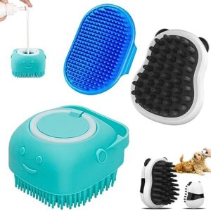 Comotech 3-in-1 Dog Grooming Brush | Adjustable Handle Shampoo Brush & Scrubber for Short & Long Haired Dogs & Cats (Blue)